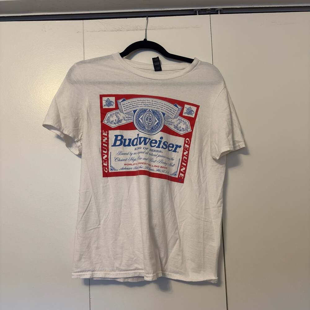 Anvil by Gildan Budweiser King of Beers Vintage Label White T-Shirt size Small
